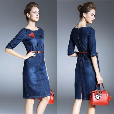ĐẦM JEAN CỔ TRÒN TAY LỠ THÊU ÉN - NJ919